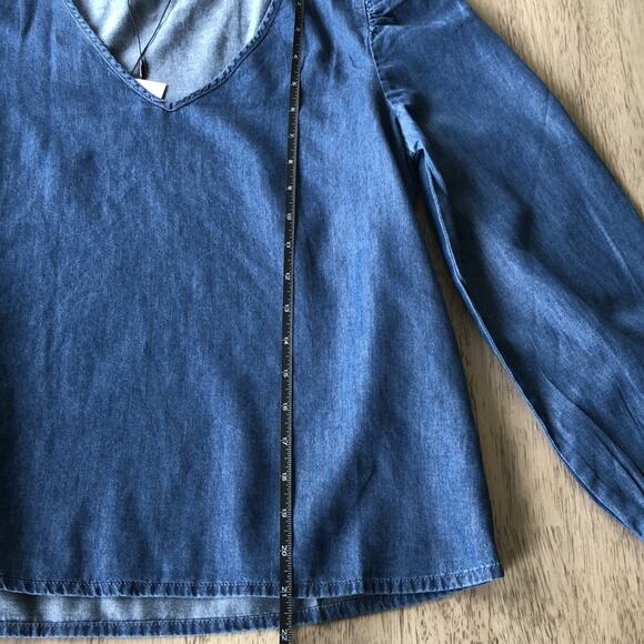 JDY evelyn long sleeve woven smock top in medium blue denim - US 2 - Picture 5 of 11
